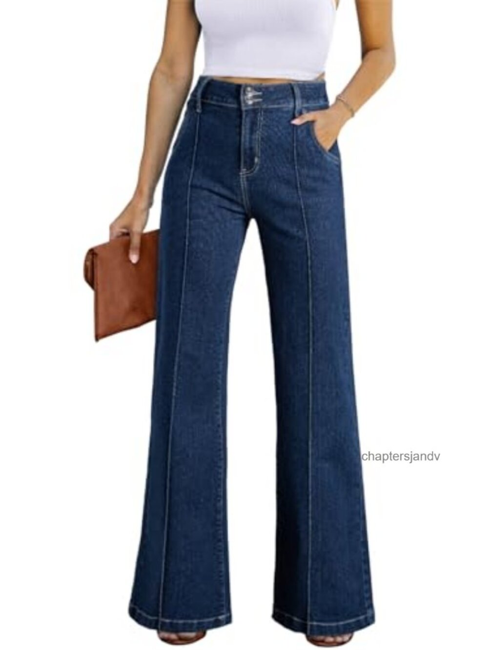 Wide Leg High Waisted Stretch Denim Jeans